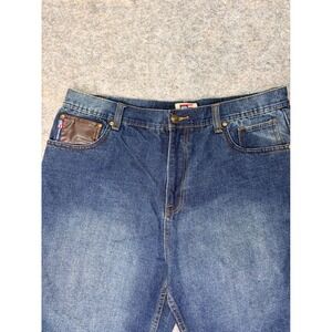 Phat Farm Denim Shorts Mens Size 38 Blue Vintage Leather Pocket‎ Detail
